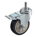 A Fryclone swivel caster with a metal wheel and black rubber wheel with a screw.