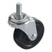 A black Fryclone swivel caster with a silver metal bolt.