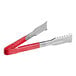 Fourté stainless steel grill tongs with red coated handles.