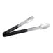 Fourté 12" Black Coated Handle Stainless Steel Scalloped Tongs with a black handle.