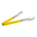 Two Fourté stainless steel tongs with yellow coated handles.