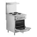 A stainless steel Cooking Performance Group 4-burner electric range with a Space Saver oven.