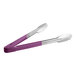 A Fourté tongs with a purple coated handle and silver scalloped ends.