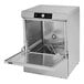 A silver Hobart LXNR-1 undercounter dishwasher with a door open.