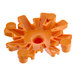 An orange plastic star-shaped container lid.