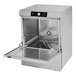 A silver Hobart LXNR-2 undercounter dishwasher with a door open.