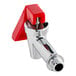 A Fetco hot water faucet with a red handle and chrome accents.