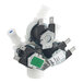 A white Alto-Shaam 3-port solenoid valve with green and blue wires.