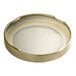 A close-up of a 58mm gold metal lid with a white plastisol liner.