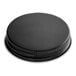 A 48/400 black metal lid with plastisol liner on a table with a white background.