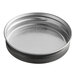 A 70/450 pewter gray metal lid with metal rim.