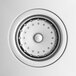 A close up of a Regency stainless steel utility sink with circular holes.