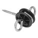 A black and silver screw with a black wheel.