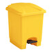 A yellow rectangular Lavex step-on trash can with a black pedal.