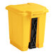 A yellow rectangular Lavex step-on trash can with black handles.