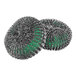 A pair of Libman stainless steel scouring pads with a green sponge core.