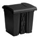 A black plastic Lavex step-on trash can with a lid.