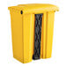 A yellow Lavex step-on trash can with black handles.