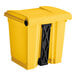 A yellow rectangular Lavex step-on trash can with black handles.