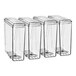 A group of clear plastic containers with lids.