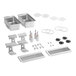A Crathco refrigerated beverage dispenser quadruple plastic bowl and drip tray assembly kit with white metal brackets.