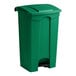 A Lavex green rectangular step-on trash can with a lid.