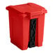 A red rectangular Lavex step-on trash can with a black lid and black step pedal.