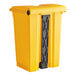 A yellow Lavex step-on trash can with black handles.