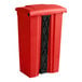 A red rectangular Lavex step-on trash can with black handles.