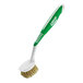 A green and white Libman Polypropylene Pot Scrub Brush with Brass Fibers and a handle.