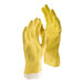 A pair of yellow Libman latex rubber gloves with a white lining.