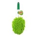 A green microfiber duster with a white and green handle.