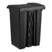 A black plastic Lavex step-on trash can with a lid.