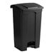 A Lavex black rectangular step-on trash can with a lid.