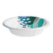 A white paper bowl with a blue and green design on it.