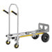 A silver and yellow Gorilla hand truck and cart with black wheels.