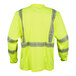 A Cordova lime long sleeve safety shirt with reflective stripes.