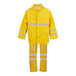 A yellow Cordova rainsuit with reflective stripes including a coat and pants.