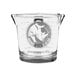 A clear glass beaker with a rhinoceros logo.