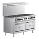 A Wolf stainless steel commercial gas range with 10 burners and 2 ovens.