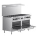 A Wolf stainless steel commercial range with 10 burners and 2 ovens.