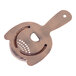 An antique copper Barfly hawthorne strainer with a diamond lattice pattern.