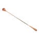 A copper-plated Barfly Japanese style bar spoon with a diamond lattice handle.