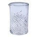 A Barfly clear glass stirring pitcher with a diamond pattern.