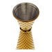 A close-up of a gold and silver diamond lattice Barfly Japanese style jigger with a metal cup.