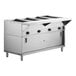 A large stainless steel ServIt electric steam table.