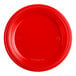 A red plastic Choice plate with a braid design.