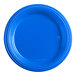 A close-up of a blue plastic Choice plate with a white background.