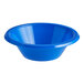 A close up of a blue Choice plastic bowl with a rim.