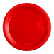 A red Choice plastic plate with a braid design.